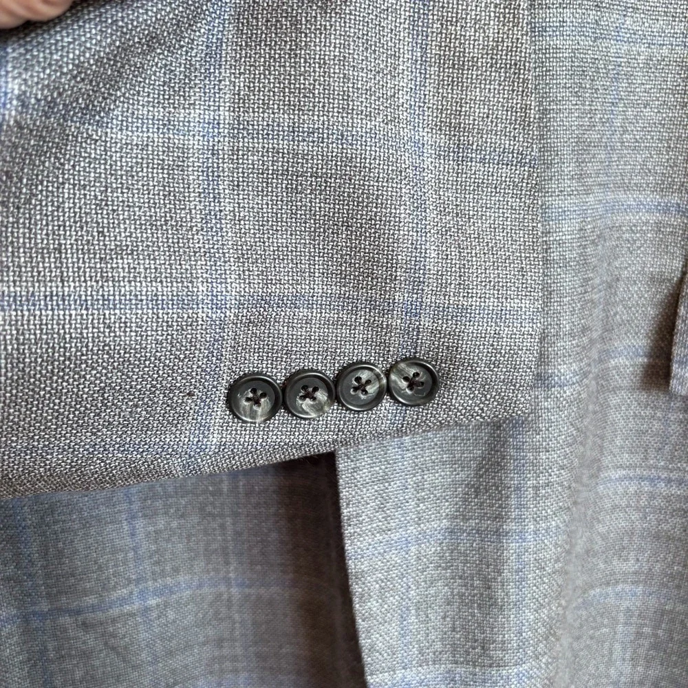 Brooks Brothers Mens Regent Glen Plaid Reda Wool Blazer Sport Coat 44L Gray Blue